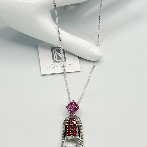 🌟Nicky Butler 925 Sterling Silver Clear Quartz Garnet Deco Pendant Necklace NWT - Picture 5 of 14